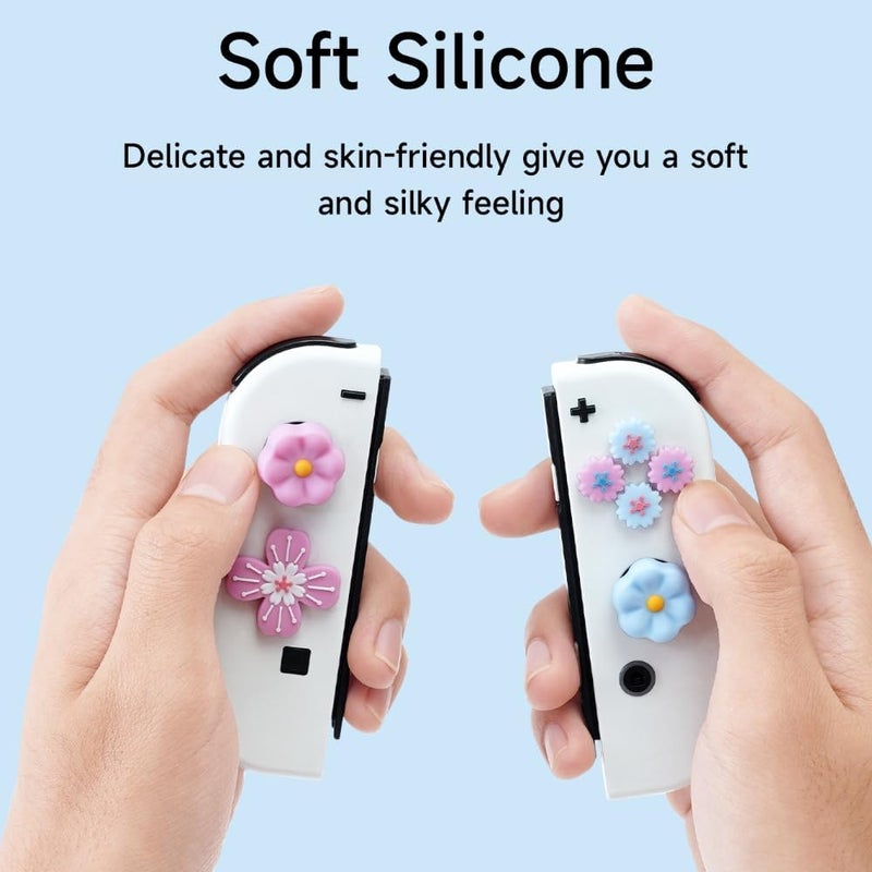 Jemdo Cute Flower Switch Thumb Grip Caps Compatible with Nintendo Switch/OLED/Lite,Soft Silicone Cross D-Pad Button Caps Set,ABXY Key Buttons Joystick Cap Covers Accessories - Image 4